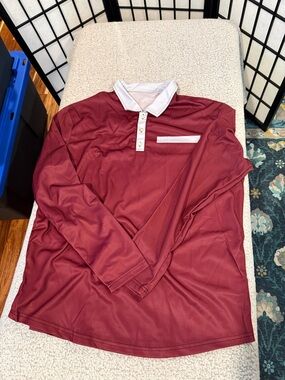 Men's Long Sleeve Polo Shirt - Burgundy with White Trim